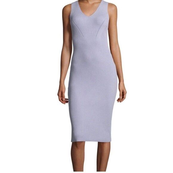 Michael Kors Solid Lavender Purple Knit Sweater V Neck Tank Knee Dress Xxs 00 - Picture 1 of 8